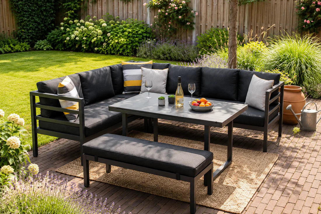 Luxe loungeset – antraciet en houtlook