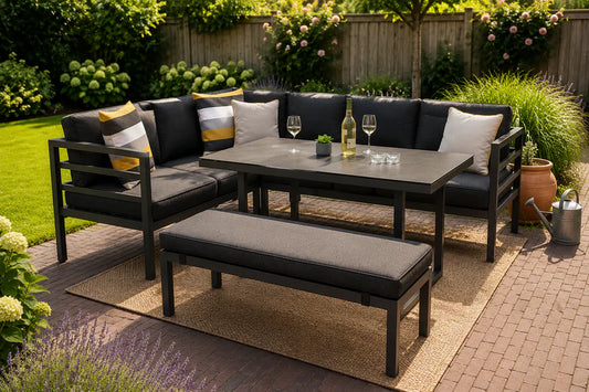 Luxe loungeset – antraciet en houtlook