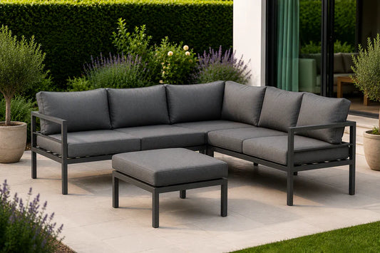 Luxe aluminium hoekloungeset met tafel – Modern antraciet