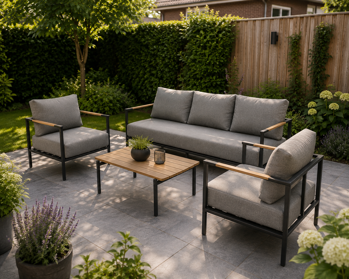 Loungeset Zante 5 Personen Aluminium – Inclusief Salontafel & Comfortkussens